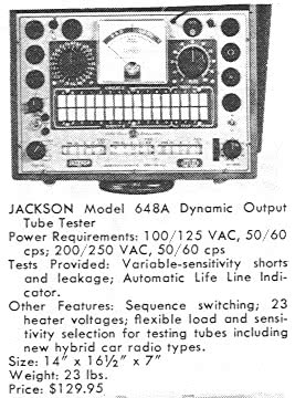 Jackson 648A listing in the 1958 Test Equipment Annual magazine by Howard Sams